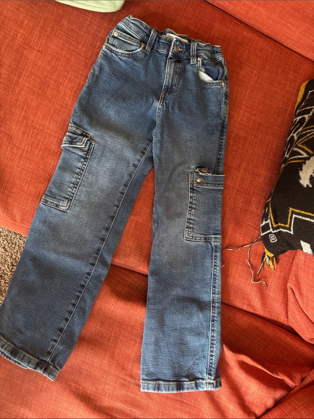 Zara Girls Blue Cargo Jeans with Utility Pockets